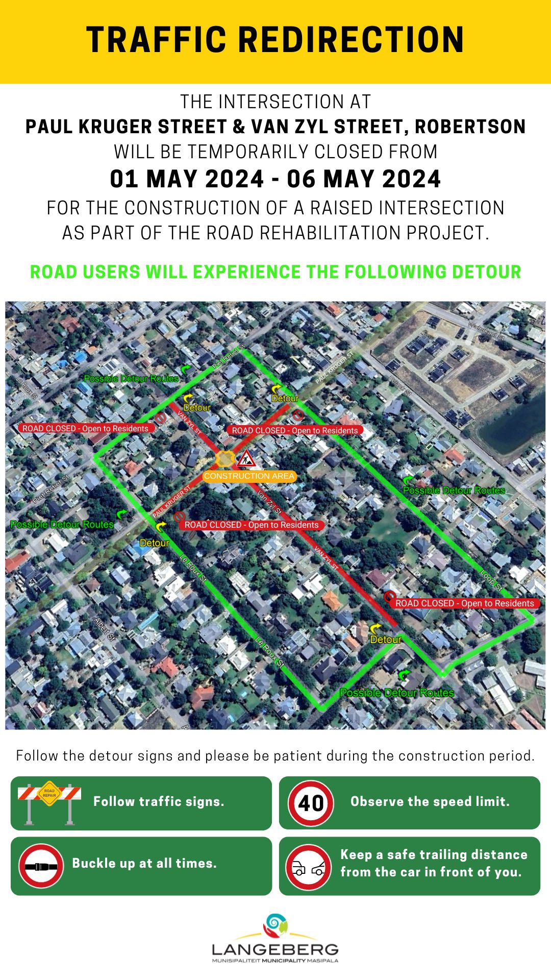 TRAFFIC REDIRECTION PLANNED ROBERTSON MAY 2024